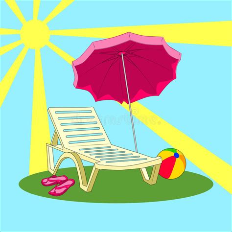 Illustration Of Summer Vacation Beach Chair Umbrella Slippers Ball Stock Vector