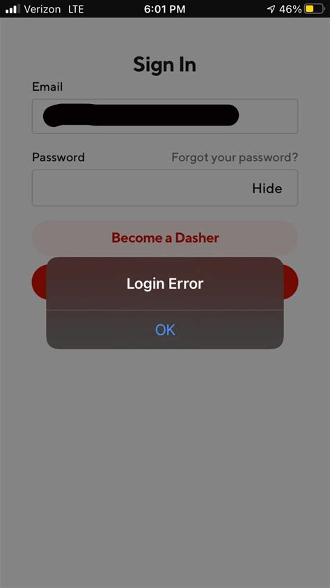 When I Try To Login From The Dasher App It Tells Me There Is A Login