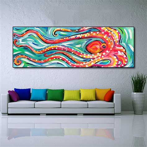 Qkart Canvas Painting Wall Art Animal Oil Painting Colored Octopus