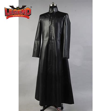 Matrix Neo Coat Cosplay Costumes Long Black Leather Trench Jacket