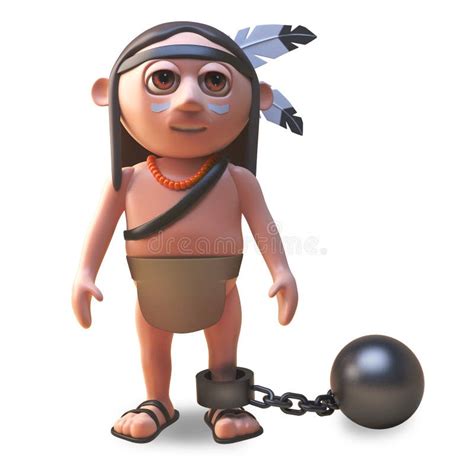 naughty native american indian man has a ball and chain round his ankle 3d illustration stock
