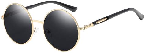 Bozevon Retro Runde Sonnenbrille Damen Vintage Stilvoll Kreis Metallrahmen Gold Grau Amazon D