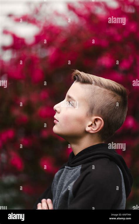 Profile Portrait Of Boy Looking Away Stock Photo Alamy