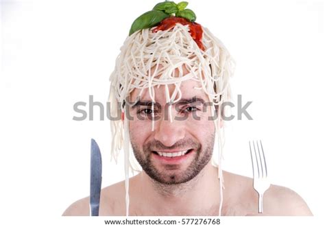 Funny Man Spaghetti On Head White Stock Photo Shutterstock