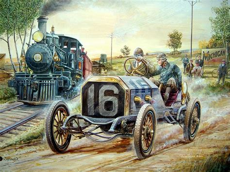 Vintage Car Racing Scene Vintage Cars Art Painting 9