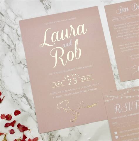luscious type blush and gold wedding invites by rodo creative