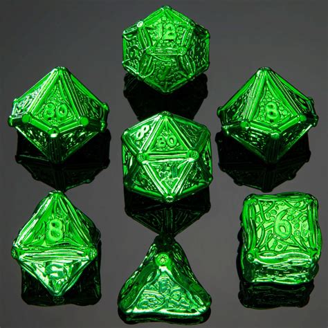 Druid Metal Polyhedral Dice Set 7 Die Green Hymgho Dice