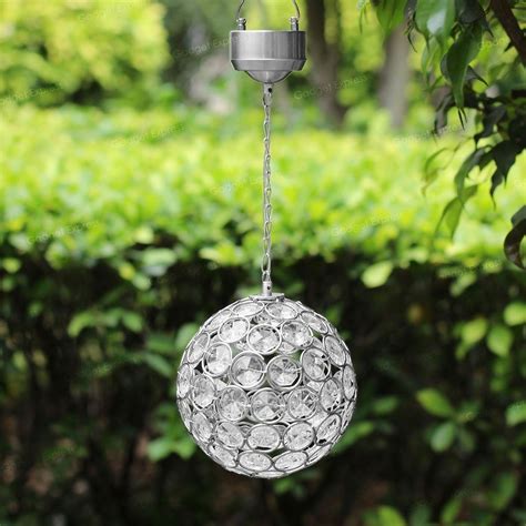 Hanging glass solar lantern feature a vivid colorful pattern, suitable for outdoor garden tabletop patio decor. Solar Powered LED Crystal Ball Garden Hanging Light ...