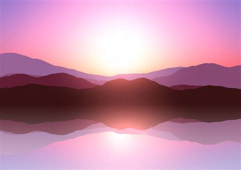 Free Vector Sunset Mountain Landscape