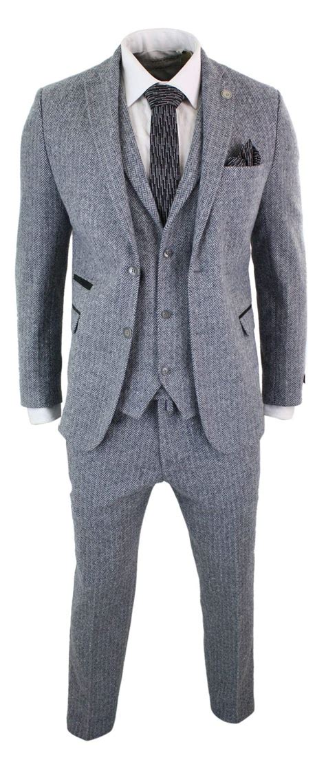 Buy Mens 3 Piece Tweed Suit Herring Wool Vintage Retro Peaky Blinders