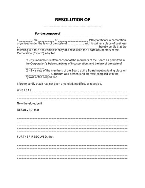Free Corporate Resolution Form Pdf Word Eforms
