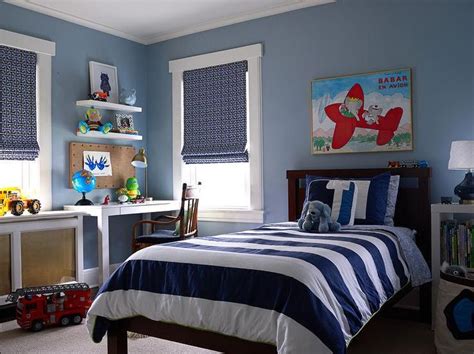 Color Blue Boys Room With White Lacquer Desk Transitional Boys