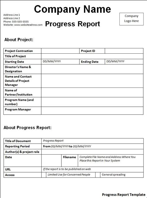 Progress Report Template Free Printable Word Templates
