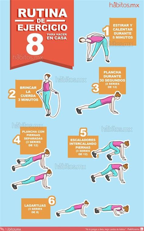 8.- Rutina de ejercicio para hacer en casa | EJERCICIOS | Pinterest