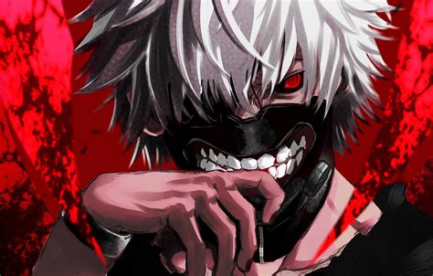 Обои аниме маска белые волосы anime красный глаз Tokyo Ghoul