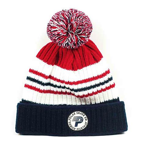 Polar Stripe Pom Pom Beanie Navy Red