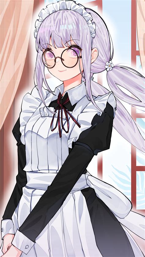 Download Wallpaper 2160x3840 Girl Maid Uniform Glasses Anime Samsung Galaxy S4 S5 Note