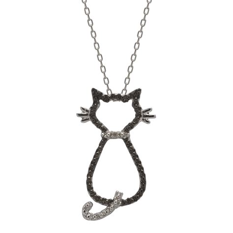 Black And White Cat Diamond Accent Pendant Sterling Silver Jewelry Pendants And Necklaces