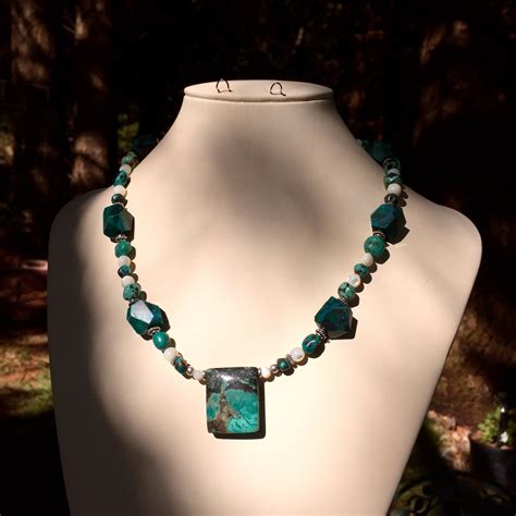 Turquoise Chrysocolla Mother Of Pearl And Sterling Silver Hand Beaded