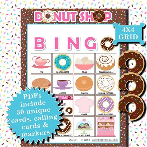 Donut Shop 4x4 Bingo Printable Pdfs Contain Everything You Need To Play