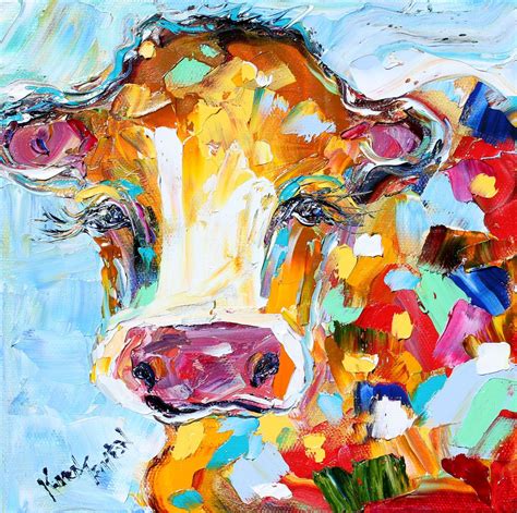 Original Oil Painting Abstract Modern Cow Bovine Fine Art