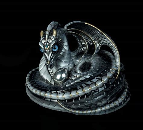 Mother Coiled Dragon Silver Intense Black Version Windstone Editions