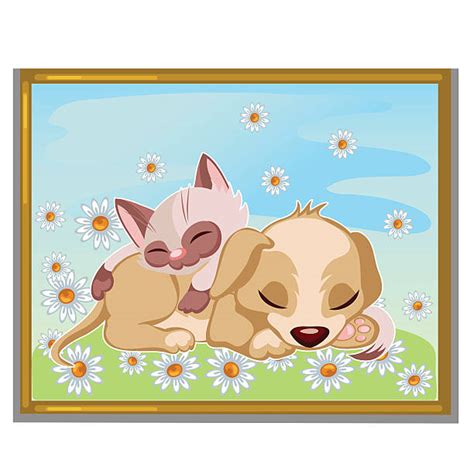 130 Cat And Dog Sleeping Together Illustrations Royalty Free Vector