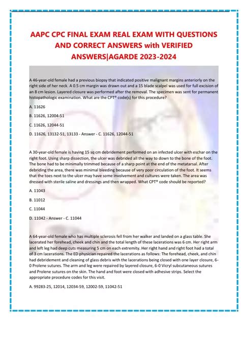 AAPC CPC FINAL EXAM REAL EXAM WITH QUESTIONS AND CORRECT ANSWERS with