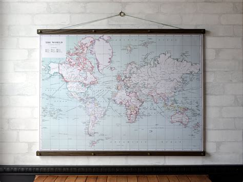 World Map 1915 Vintage Pull Down Map Reproduction Canvas