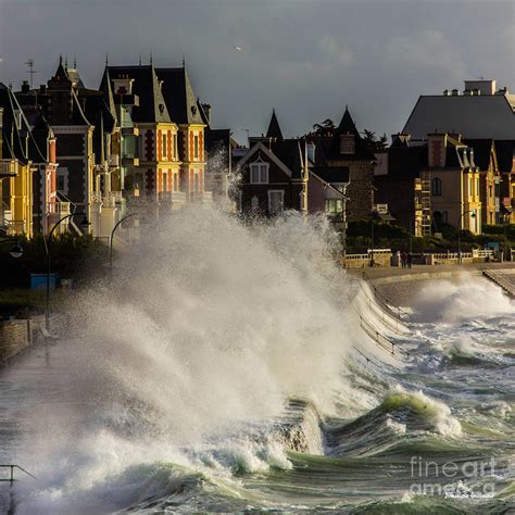 Saint Malo Waves At High Tide The Waves Crash Over The Barriers At