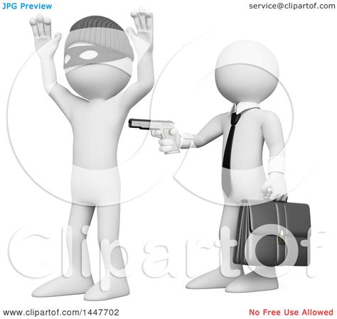 Clipart Of A 3d White Collar Criminal Business Man Aiming A Gun At A