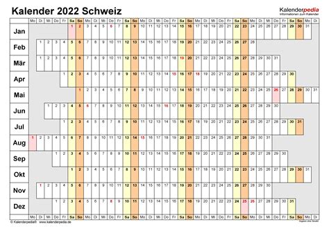 Kalender 2022 Schweiz In Excel Zum Ausdrucken