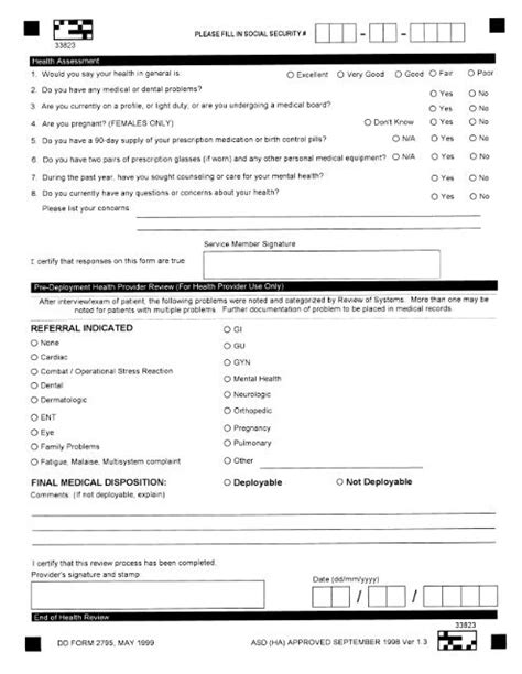 Dd 2795 Pre Deployment Health Assessment This Form Has Not