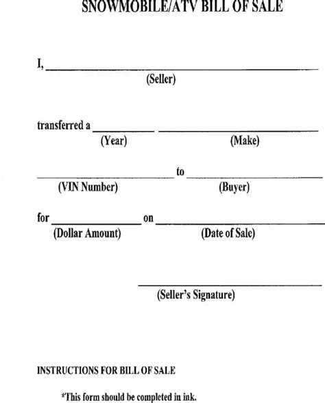 Atv Bill Of Sale Templates Word Excel Fomats