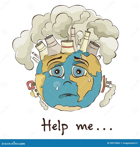 Sad And Crying Earth Planet Ask Help Vector Illustration