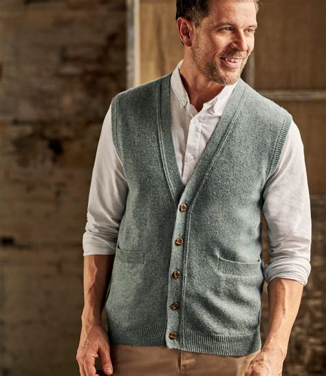 Green Mist Mens Lambswool Knitted Waistcoat Woolovers Uk