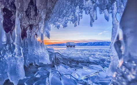 Frozen Lake Baikal Russia Lake Baikal Russia Frozen Lake Ice Cave