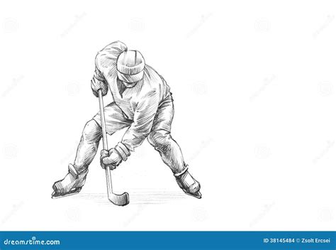Hand Drawn Sketch Pencil Illustration Of An Ice Hockey Player Stock