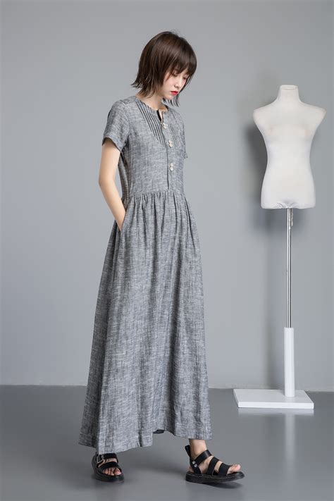 Linen Dress Long Linen Dress Gray Linen Dress For Summer Etsy Uk