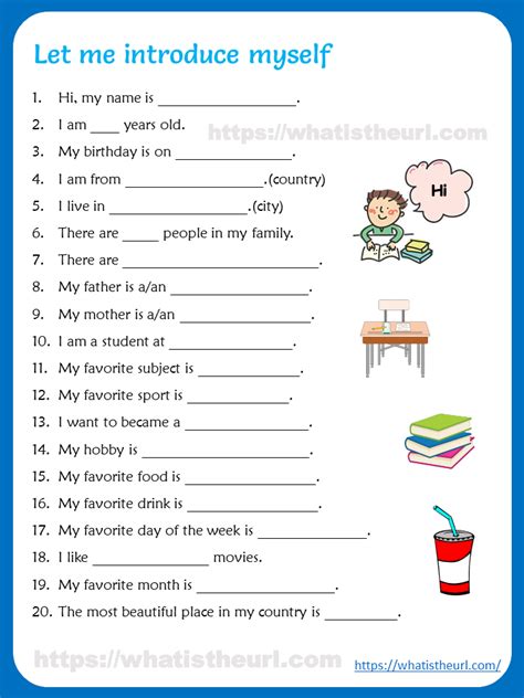 Self Introduction Worksheet For Kids English Activities For Kids
