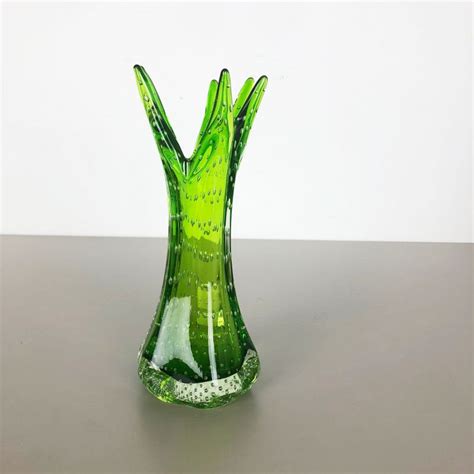 Vintage Green Bubble Sommerso Seguso Bullicante Murano Glass Vase Italy