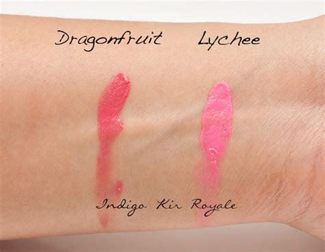 BECCA BEACH TINTS IN LYCHEE AND DRAGONFRUIT THOUGHTS AND SWATCHES Indigo Kir Royale Lychee