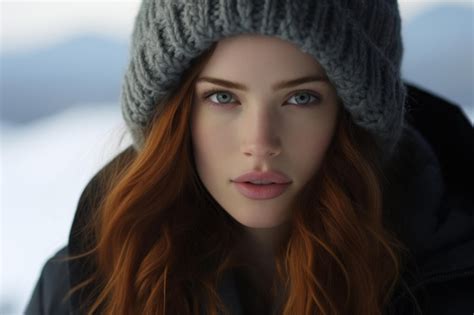 Premium Ai Image A Beautiful Woman With Long Red Hair And A Beanie