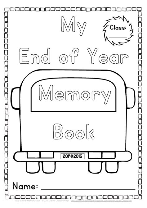 End Of Year Memory Book And Activities Kindergarten Grade One Unit For