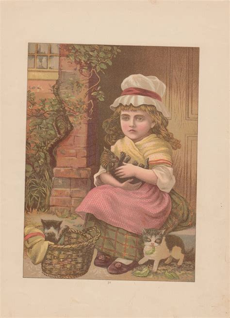 Victorian Girl With Her Cat Kittens Victorian Cats Antique Etsy