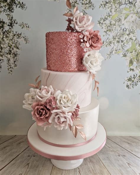 Rose Gold Glitter Wedding Cake Mels Amazing Cakes