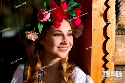 beautiful woman portrait in russian style beautiful russian girl in traditional dress stock