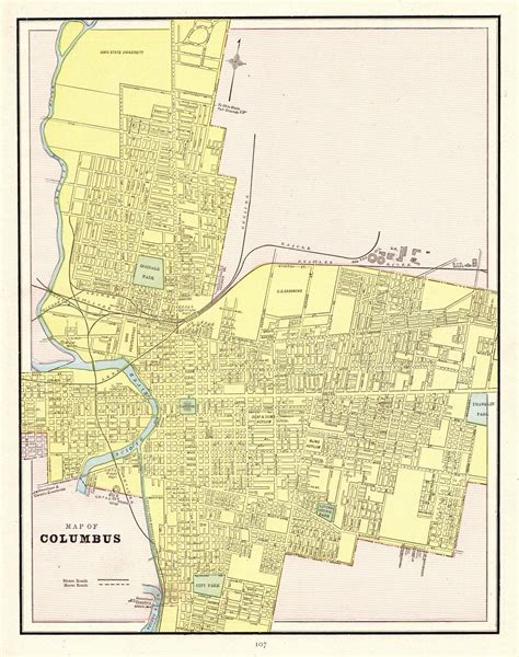 1902 Antique Columbus Ohio Map Vintage City Map Print Gallery Wall Home