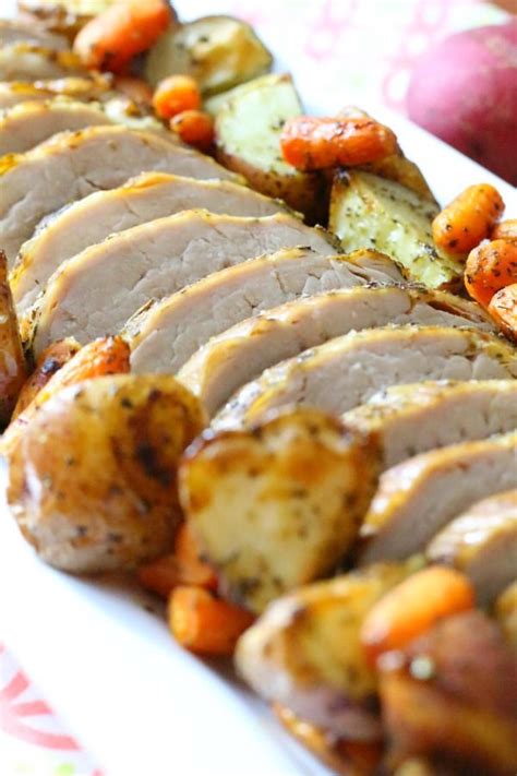 Season with salt and pepper. One-Pan Roasted Pork Tenderloin with Vegetables | Recipe ...