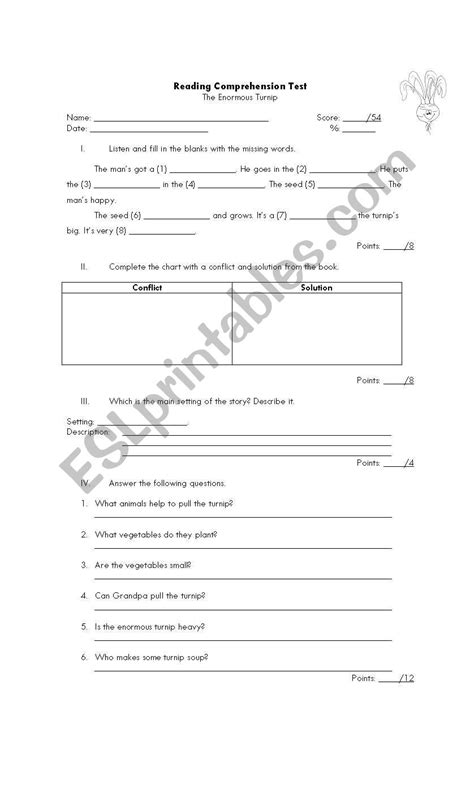 English Worksheets The Enormous Turnip Test 90a